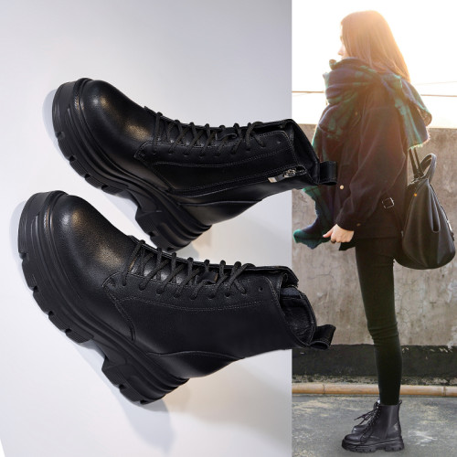 馬丁靴女英倫風2025年新款小個子厚底內增高加絨秋冬季真皮短靴子