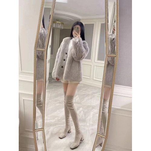 彈力過膝長筒靴方頭粗跟長靴女秋冬瘦瘦靴2025新款絨面高跟高筒靴