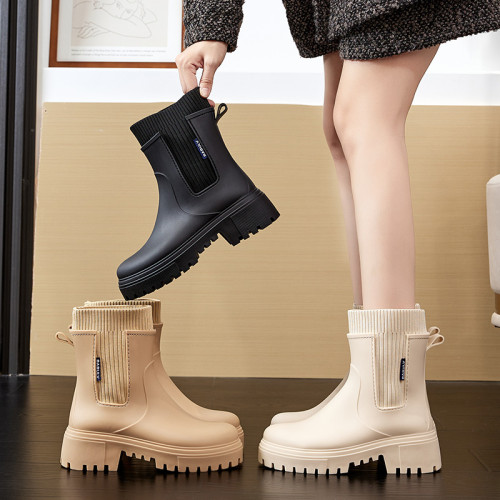 匡尋好看的馬丁雨鞋女款時尚外穿中筒防水鞋防滑舒適雨靴加絨膠鞋