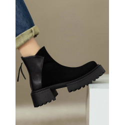 英倫風真皮粗跟厚底馬丁靴女2026秋冬新款百搭復古圓頭後拉鍊短靴