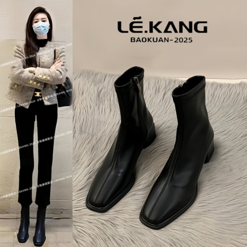 黑色高跟鞋女2025新款秋冬短靴英倫風馬丁靴女款春秋單靴瘦瘦靴子 黑色高跟鞋女2025新款秋冬短靴英倫風馬丁靴女款春秋單靴瘦瘦靴子