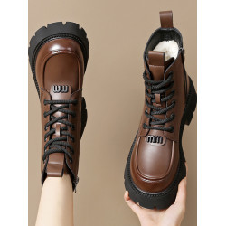 大東歌真皮厚底雪地靴女2025秋冬新款加絨加厚馬丁靴皮毛一體棉鞋