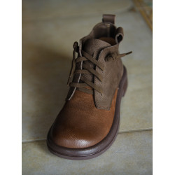 何其醜 頭層牛皮系帶馬丁靴女平底女靴真皮短靴2025新款秋冬女鞋