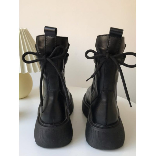 2025秋冬新款真皮馬丁靴女款顯瘦百搭針織系帶英倫風彈力機車短靴