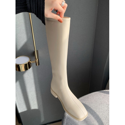 方頭高筒靴女秋冬網紅不過膝長筒靴瘦瘦靴白色騎士靴平底彈力長靴 方頭高筒靴女秋冬網紅不過膝長筒靴瘦瘦靴白色騎士靴平底彈力長靴