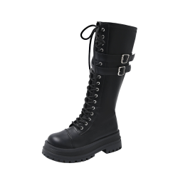 2025新款秋冬季英倫風中筒馬丁靴女小個子厚底增高不過膝騎士靴