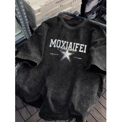 特大碼300斤水洗做舊重磅短袖T恤男夏季oversize復古潮牌牛仔半袖