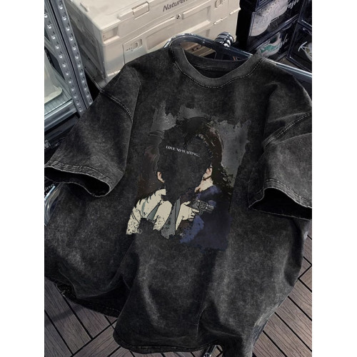 特大碼300斤水洗做舊重磅短袖T恤男夏季oversize復古潮牌牛仔半袖