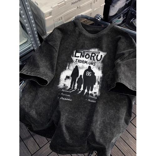 特大碼300斤水洗做舊重磅短袖T恤男夏季oversize復古潮牌牛仔半袖