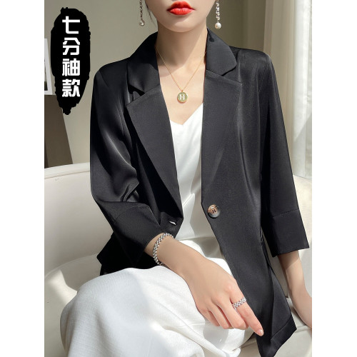 醋酸白色西裝外套女高級感氣質休閒薄款春夏季緞面西服連衣裙套裝