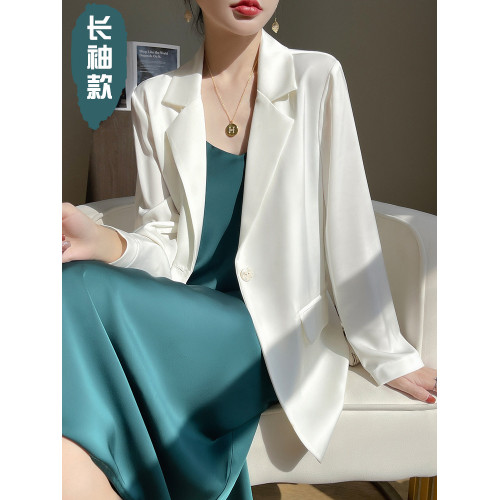 醋酸白色西裝外套女高級感氣質休閒薄款春夏季緞面西服連衣裙套裝