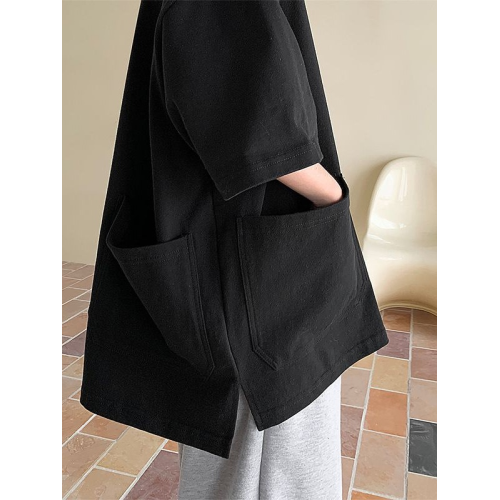 特大碼300斤大口袋工裝短袖T恤男夏季新款潮牌百搭寬鬆五分袖體恤