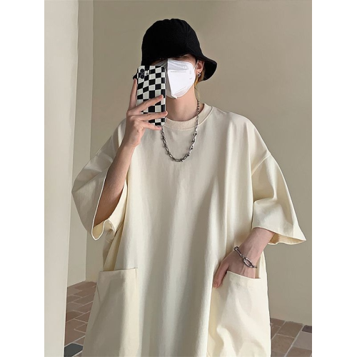 特大碼300斤大口袋工裝短袖T恤男夏季新款潮牌百搭寬鬆五分袖體恤