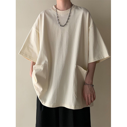 特大碼300斤大口袋工裝短袖T恤男夏季新款潮牌百搭寬鬆五分袖體恤