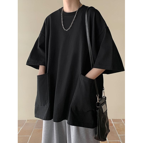 特大碼300斤大口袋工裝短袖T恤男夏季新款潮牌百搭寬鬆五分袖體恤