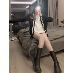 2023包腿瘦瘦靴黑色彈力圓頭厚底粗跟堆堆中筒短靴不過膝襪子靴