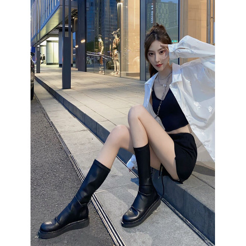 2023包腿瘦瘦靴黑色彈力圓頭厚底粗跟堆堆中筒短靴不過膝襪子靴 2023包腿瘦瘦靴黑色彈力圓頭厚底粗跟堆堆中筒短靴不過膝襪子靴