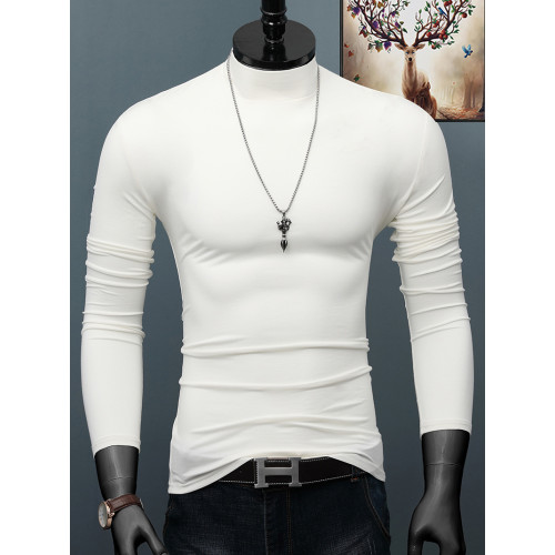 男士長袖T恤半高領莫代爾打底衫純色百搭秋季上衣修身韓版體恤潮 男士長袖T恤半高領莫代爾打底衫純色百搭秋季上衣修身韓版體恤潮