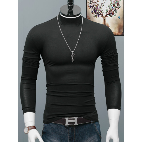 男士長袖T恤半高領莫代爾打底衫純色百搭秋季上衣修身韓版體恤潮 男士長袖T恤半高領莫代爾打底衫純色百搭秋季上衣修身韓版體恤潮