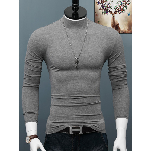 男士長袖T恤半高領莫代爾打底衫純色百搭秋季上衣修身韓版體恤潮 男士長袖T恤半高領莫代爾打底衫純色百搭秋季上衣修身韓版體恤潮