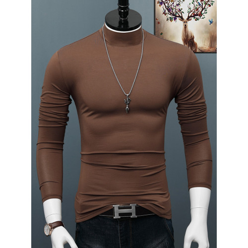 男士長袖T恤半高領莫代爾打底衫純色百搭秋季上衣修身韓版體恤潮 男士長袖T恤半高領莫代爾打底衫純色百搭秋季上衣修身韓版體恤潮