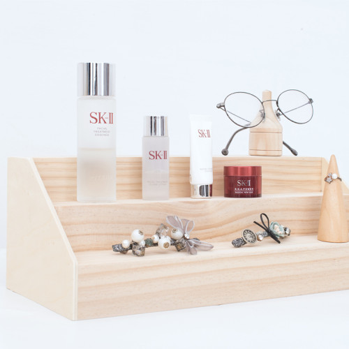 實木梯形化妝品 毛絨公仔收納展示架 手辦架子桌面擺放台家用多層