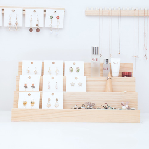 實木梯形化妝品 毛絨公仔收納展示架 手辦架子桌面擺放台家用多層