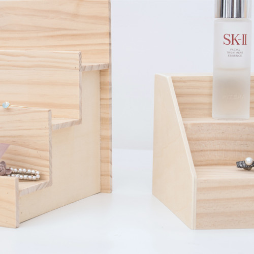 實木梯形化妝品 毛絨公仔收納展示架 手辦架子桌面擺放台家用多層