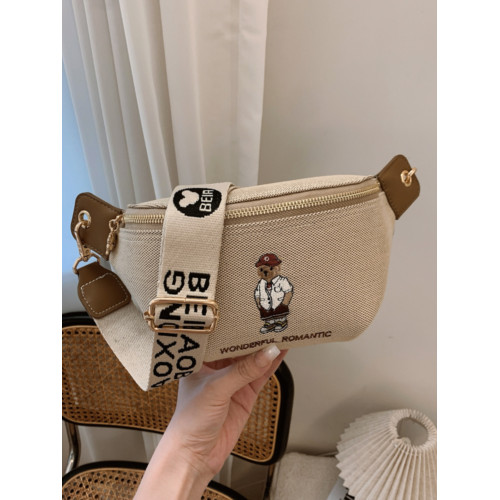 北包包寬肩帶小熊刺綉胸包女2026新款帆布高級感手機包休閒單肩包 北包包寬肩帶小熊刺綉胸包女2026新款帆布高級感手機包休閒單肩包