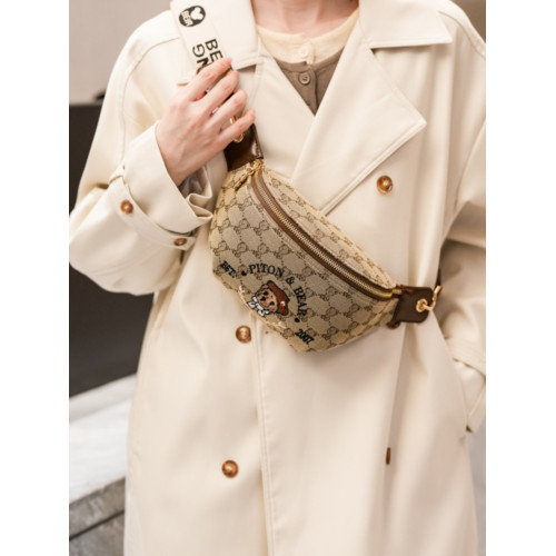 北包包寬肩帶小熊刺綉胸包女2026新款帆布高級感手機包休閒單肩包 北包包寬肩帶小熊刺綉胸包女2026新款帆布高級感手機包休閒單肩包