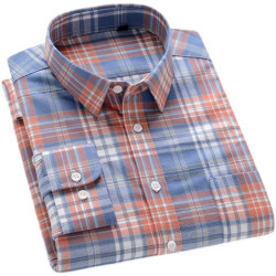 秋季新品男士純棉格子襯衫長袖磨毛日系復古修身中青年時尚上衣潮