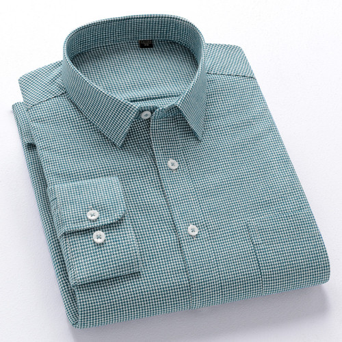 秋季新品男士純棉格子襯衫長袖磨毛日系復古修身中青年時尚上衣潮