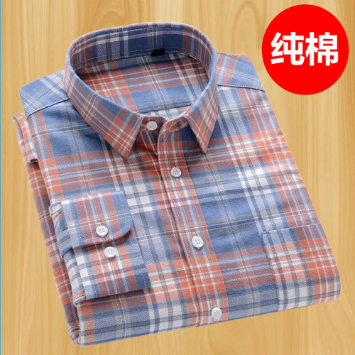 秋季新品男士純棉格子襯衫長袖磨毛日系復古修身中青年時尚上衣潮