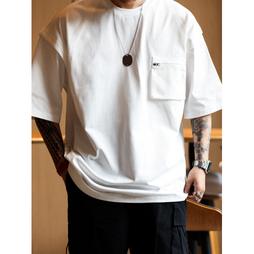 BGYO 日系復古曡飄袖口工裝T恤男山系戶外圓領立體口袋短袖上衣夏