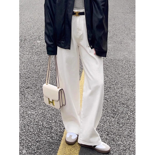 拉夏貝爾白色濶腿牛仔褲女2025新款秋冬直筒垂感小個子休閒加絨褲 拉夏貝爾白色濶腿牛仔褲女2025新款秋冬直筒垂感小個子休閒加絨褲