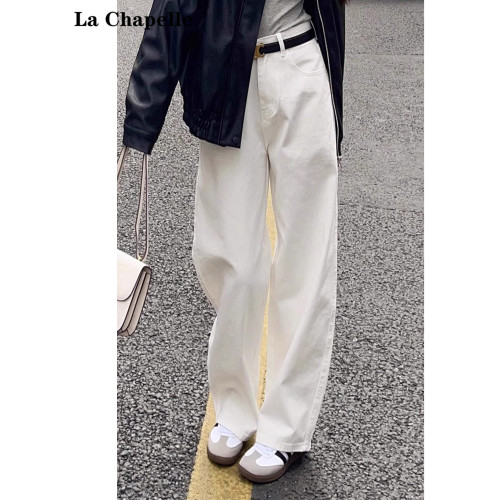 拉夏貝爾白色濶腿牛仔褲女2025新款秋冬直筒垂感小個子休閒加絨褲 拉夏貝爾白色濶腿牛仔褲女2025新款秋冬直筒垂感小個子休閒加絨褲