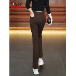 啄木鳥純棉微喇軟牛仔褲女2026春季新款休閒褲百搭洋氣馬蹄喇叭褲