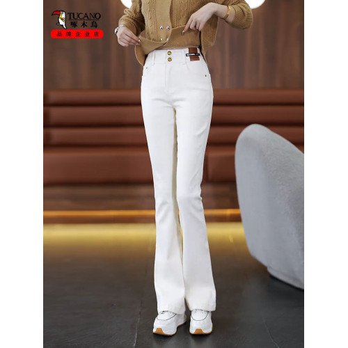 啄木鳥純棉微喇軟牛仔褲女2026春季新款休閒褲百搭洋氣馬蹄喇叭褲