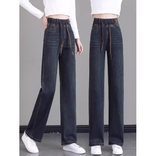 女士牛仔褲女2026新款春秋冬季女款大碼加絨加厚直筒褲窄版濶腿褲