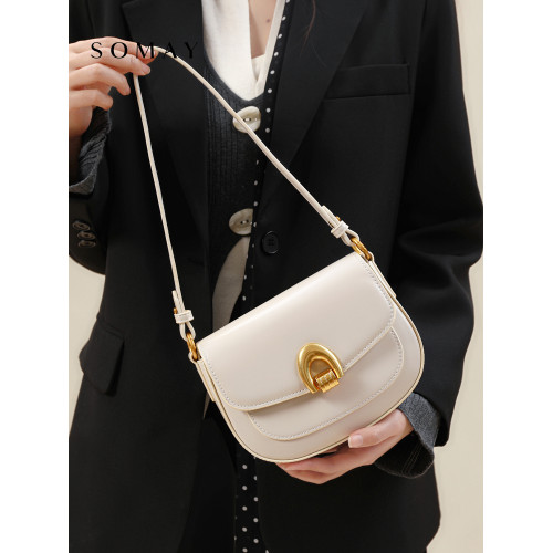 馬鞍包包女士2026新款春夏百搭單肩斜後後背包女款小衆白色腋下女包小