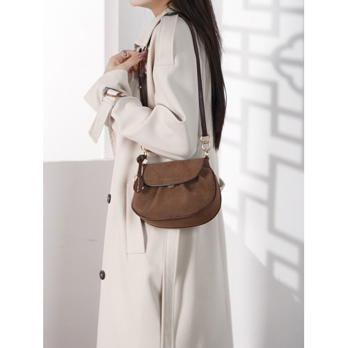 CHARIC&KROSS秋冬復古繙毛皮馬鞍包女美拉德風通勤單肩斜背小豬包