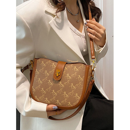 法國復古高級感馬鞍包女2025冬季新款時尚印花休閒單肩包潮流女包