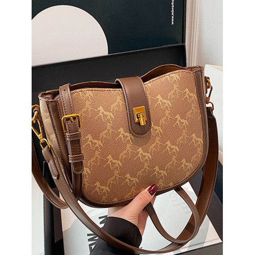 法國復古高級感馬鞍包女2025冬季新款時尚印花休閒單肩包潮流女包