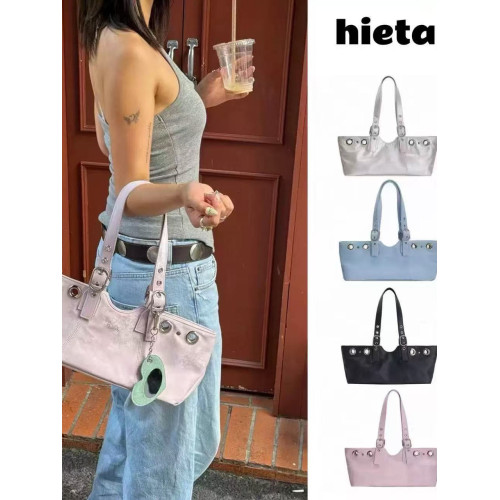 韓國小衆25新款Hieta鉚釘托特包y2k大容量時尚百搭單肩手提腋下包