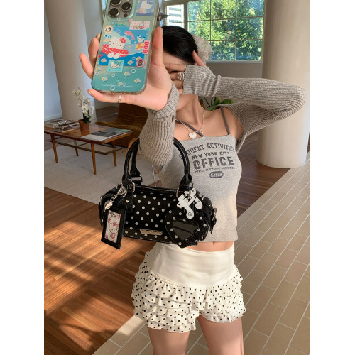 ParoParo波卡爾圓點！手提韓系ins銀色油蠟皮波點保齡球包斜後後背包