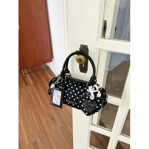 ParoParo波卡爾圓點！手提韓系ins銀色油蠟皮波點保齡球包斜後後背包