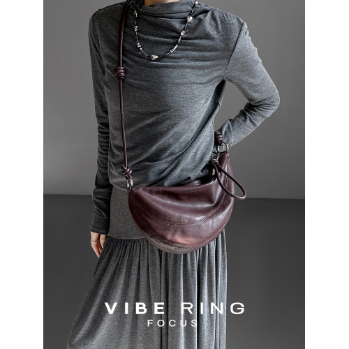 Vibe Ring/愛不釋手慵懶風軟糯休閒牛角包高級感羊皮單肩包