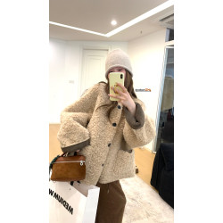 heymaymay秋冬設計感真皮麂皮拼皮手提包斜後後背包飯盒包棕色