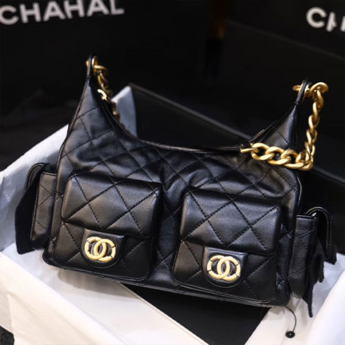 Jennie同款小香風25C嬉皮包hobo腋下包菱格鏈條流浪包單肩托特包 Jennie同款小香風25C嬉皮包hobo腋下包菱格鏈條流浪包單肩托特包