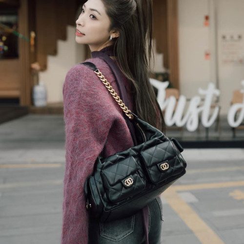 Jennie同款小香風25C嬉皮包hobo腋下包菱格鏈條流浪包單肩托特包 Jennie同款小香風25C嬉皮包hobo腋下包菱格鏈條流浪包單肩托特包